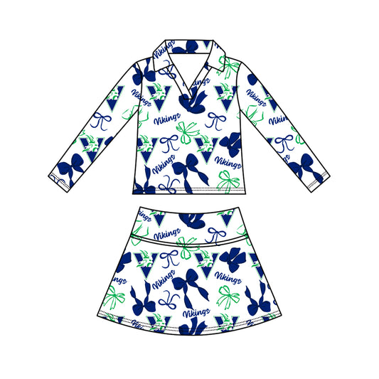 Preorder (moq 5)Baby Girls Bows Vikings Top Skirt Short Team Clothes Set