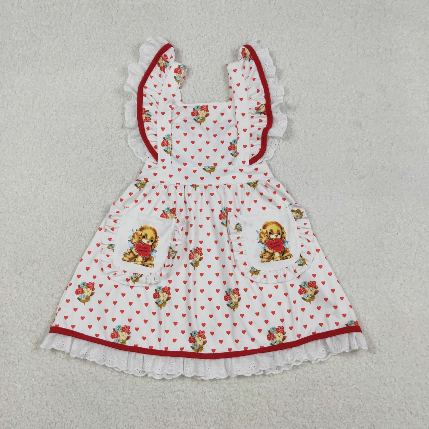Baby Girls Hearts Dogs Flowers Valentines Pockets Knee length Dresses