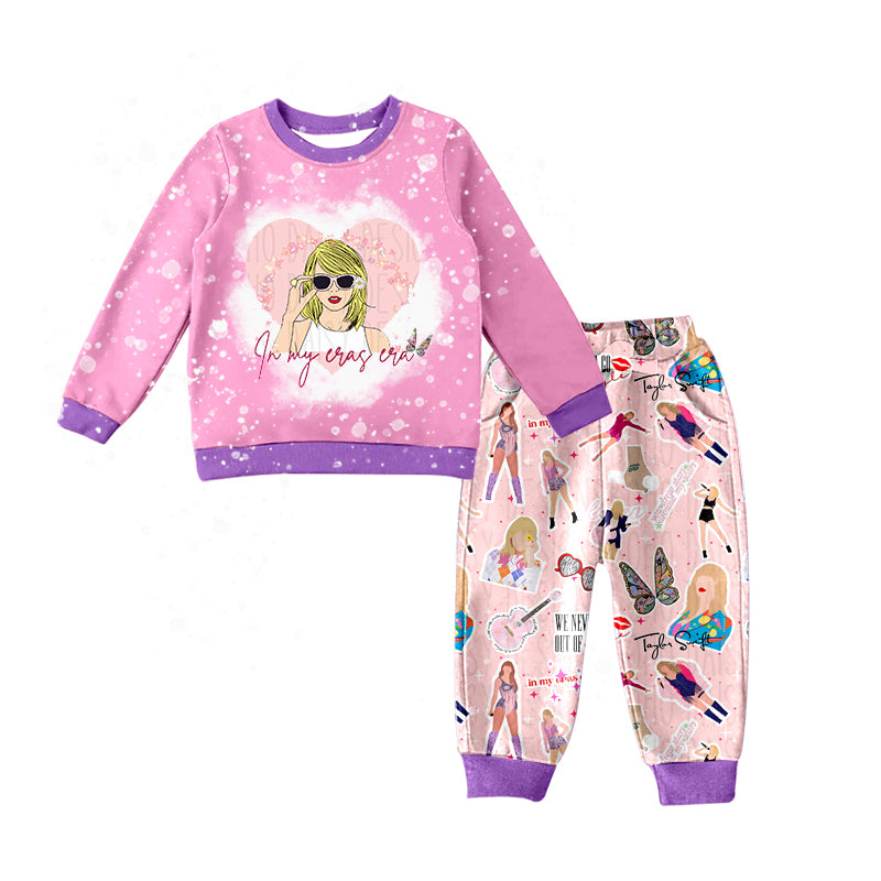 Baby Girls Pink Singer Shirt Top Pants Pajamas Clothes Sets Preorder(moq 5)