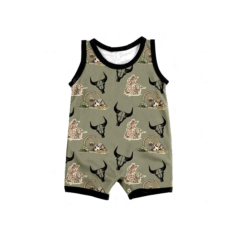 Baby Infant Boys Cow Skull Sleeveless Rompers preorder(moq 5)