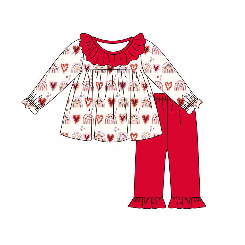 Baby Girls Valentines Hearts Rainbow Tunic Ruffle Pants Clothes Sets preorder(MOQ 5)