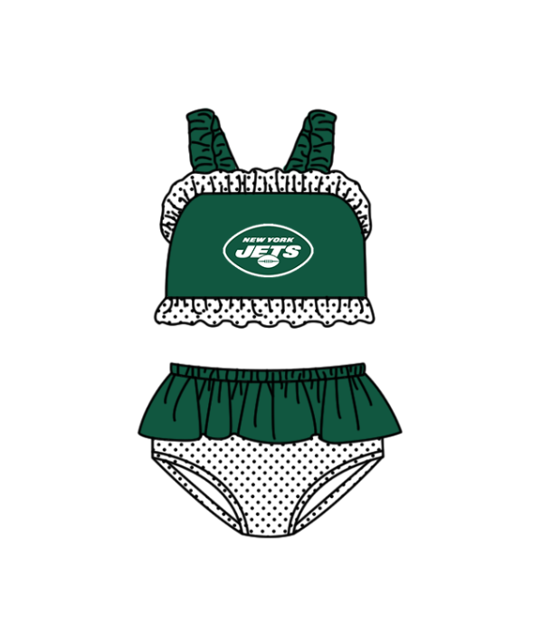 Preorder moq 5 Baby Girls New York Jets Strap Vest Top Bummies Short Team Swimsuits