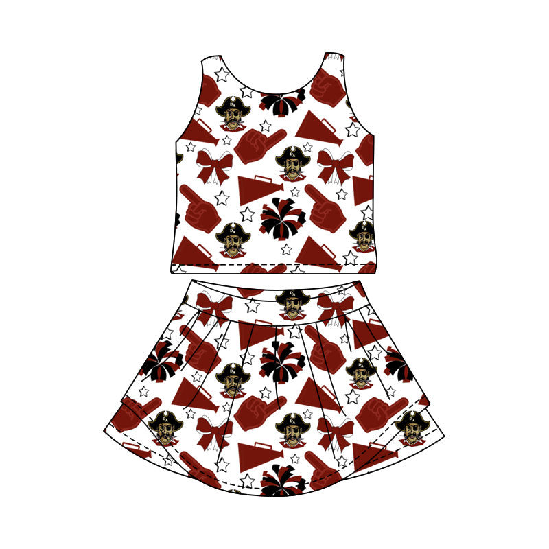 Preorder (moq 5)Baby Girls Wine RAIDERS Sleeveless Top Skorts Team Set