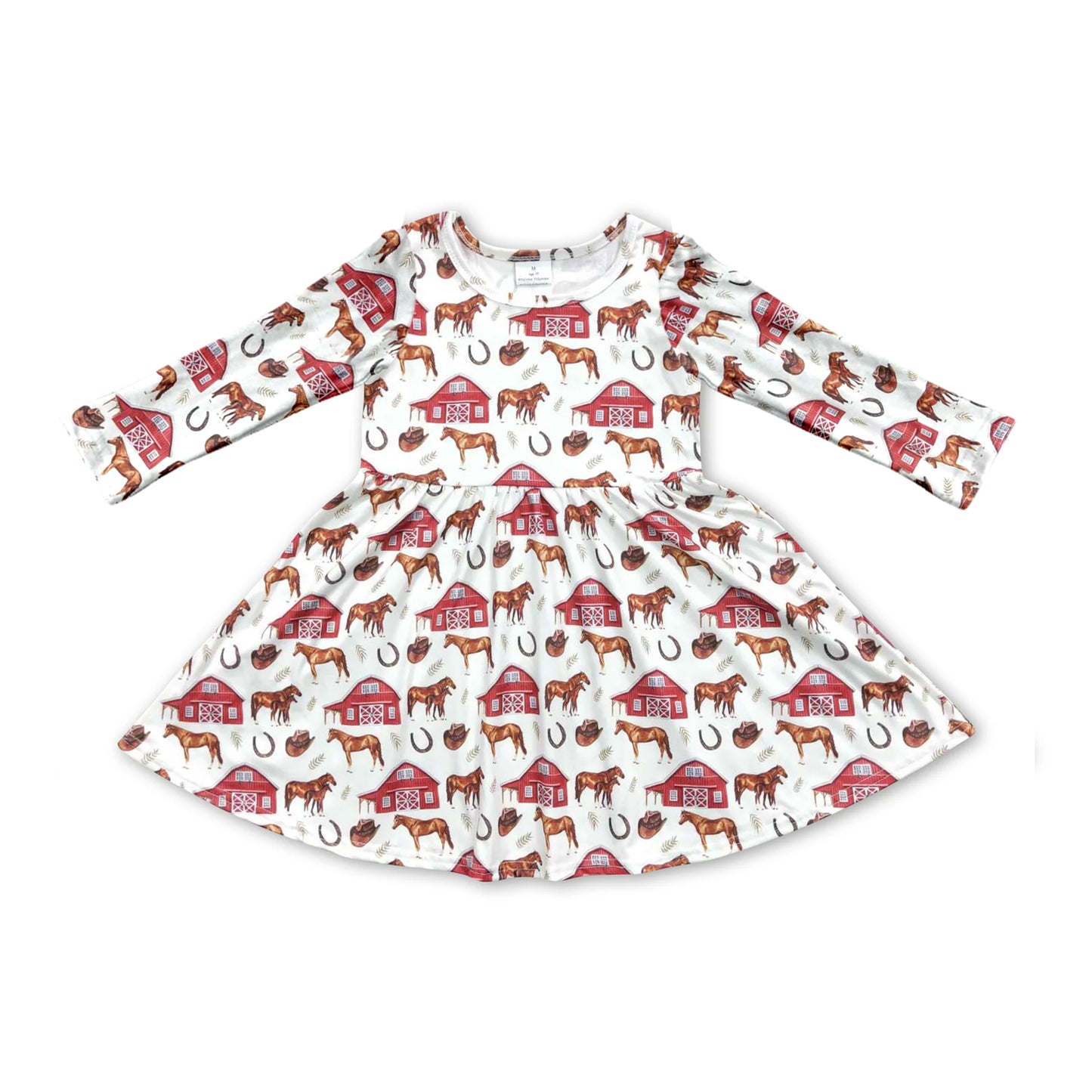 Baby Girls Long Sleeve Farm Horse House Knee Length Dresses split order preorder Nov 28th