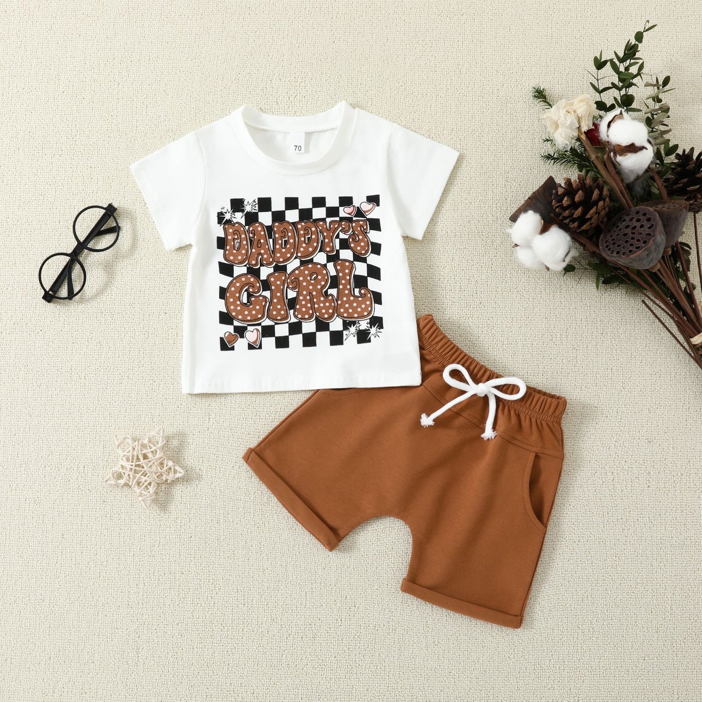 Baby Girls Daddy's Girl Tee Shirt Brown Shorts Clothes Sets preorder (moq 5)