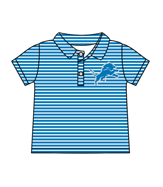 Preorder (moq 5)Baby Boys Short Sleeve Blue Stripe Lions Team Button Polo Shirts Top