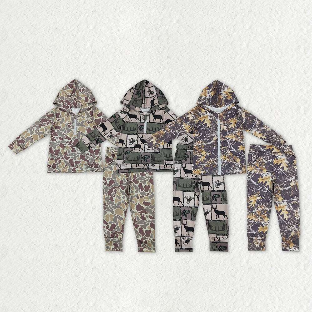 Sibling Baby Boys Camo Deer Fishing Zip Pockets Hoodie Joggers Hunting Clothes Set