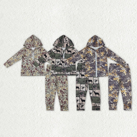 Sibling Baby Boys Camo Deer Fishing Zip Pockets Hoodie Joggers Hunting Clothes Set