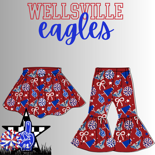 Preorder(moq 8 Each)Baby Girls Wellsville eagles Skorts and Pants Team