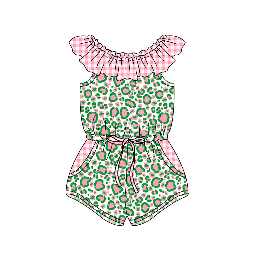 Baby Girls Pink Green Leopard Pockets Jumpsuits Preorder(moq 5)