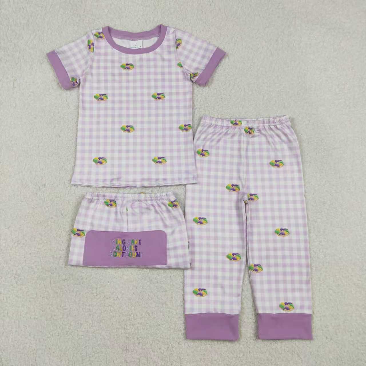 Sibling Baby Boys Girls Mardigras Donuts Boot Checked Dress Pocket Short Clothes Set Ruffle Zip Romper