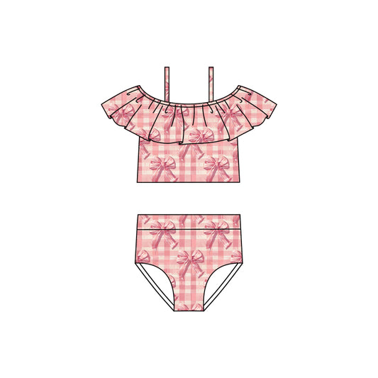 Baby Girls Pink Checkered Bows 2pcs Straps Swimsuits preorder (moq 5)