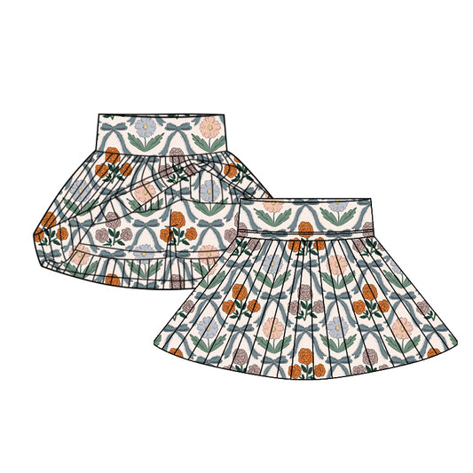 Preorder moq 10 Baby Girls Green Bows Flowers Plaid Activity Wear High Waist Yoga Short Skirts Bottom