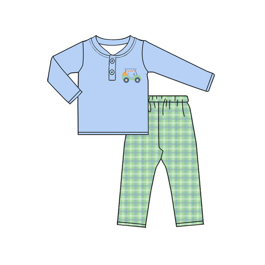 Preorder (moq 5)Baby Boys Pumpkins Truck Top Checked Pant Fall Clothes Sets