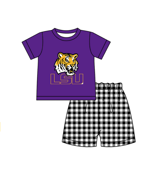 Preorder moq 5 Baby Boys LSU Tigers Top Checked Short Team Clothes Set