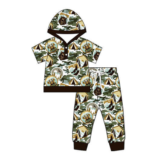 Preorder (moq 5)Baby Boys Short Sleeves Western Hunting Hoodies Top Pant Set