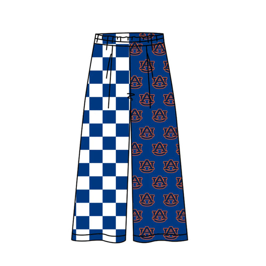 Preorder moq 5 Adult Women Blue Checked AU Team Flare Pants Bottom