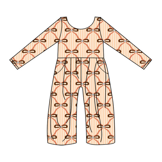 Preorder (moq 5)Baby Girls Bows Ghosts Checked Halloween Pockets Jumpsuits