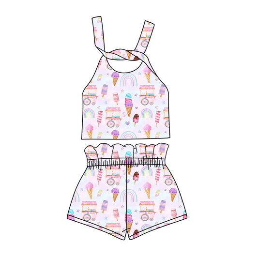 Preorder (moq 5)Baby Girls Popstick Truck Straps Top Shorts Clothes Sets