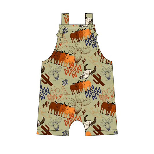 Preorder moq 5 Baby Boys Straps Western Cow Cactus Rompers