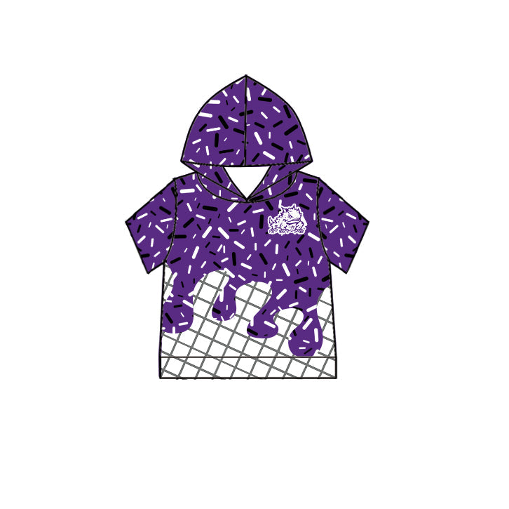 Preorder (moq 5)Baby Boys Short Sleeve Purple Sprinkles TCU Horned Frogs Team Hoodies Top