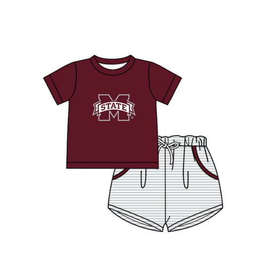 Preorder (moq 5)Baby Boys M State Top Pockets Stripe Short Team Clothes Set