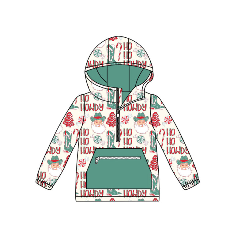 Preorder (moq 5)Baby Boys Santa Howdy Trees Christmas Pocket Zipper Hoodies Top