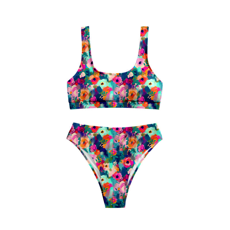 Preorder(moq 5) Baby Girls Colorful Floral Top Bummies 2 Piece Swimsuits