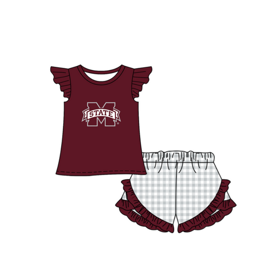 Preorder (moq 5)Baby Girls M State Top Checked Ruffle Short Team Clothes Set