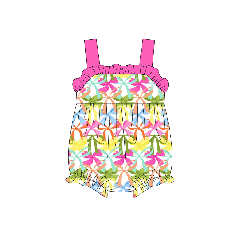 Preorder (moq 5)Baby Girls Pink Strap Colorful Bows Ruffle Rompers