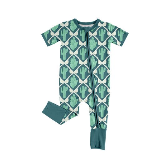 Preorder (moq 5)Baby Girls Bows Cactus Checked Western Two Way Zip Convertible Rompers