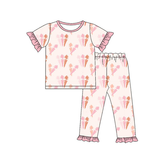 Preorder (moq 5)Baby Girls Carrots Top Ruffle Pants Easter Pajamas Sets