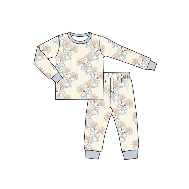 Preorder (moq 5)Baby Boys Long Sleeves Bows Floral Plaid Top Pant Pajamas Set
