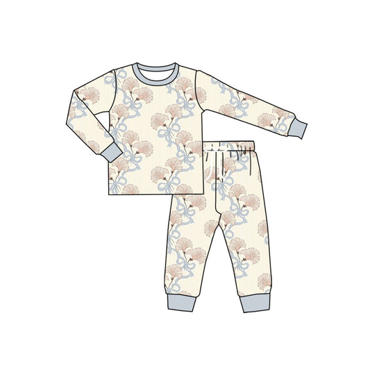 Preorder (moq 5)Baby Boys Long Sleeves Bows Floral Plaid Top Pant Pajamas Set