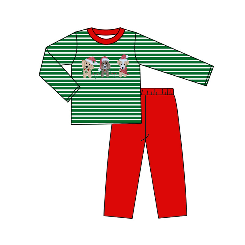 Preorder (moq 5)Baby Boys Dogs Light Stripes Top Legging Pants Christmas Set