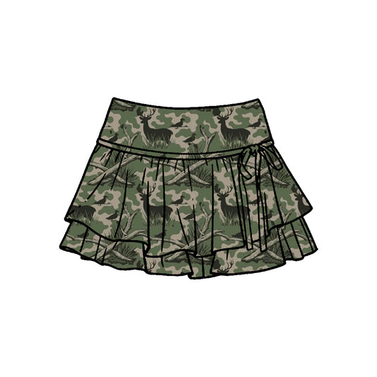 Preorder (moq 5)Baby Girls Southern Camo Deer Ducks Hunting Double Ruffle Skirt Shorts Bottom