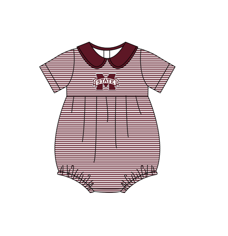 Preorder (moq 5)Baby Girls Short Sleeve M State Team Ruffle Rompers