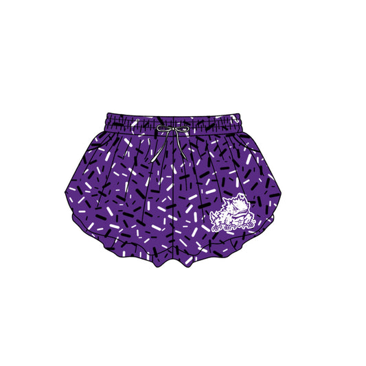 Preorder (moq 5)Baby Girls Purple Sprinkles TCU Horned Frogs Butterfly Shorts Bottom