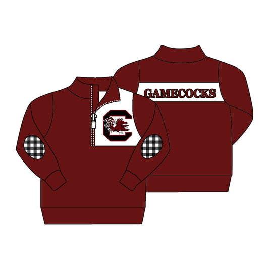 Preorder (moq 5)Baby Boys Maroon Long Sleeve Gamecocks Zip Team Pullovers Top