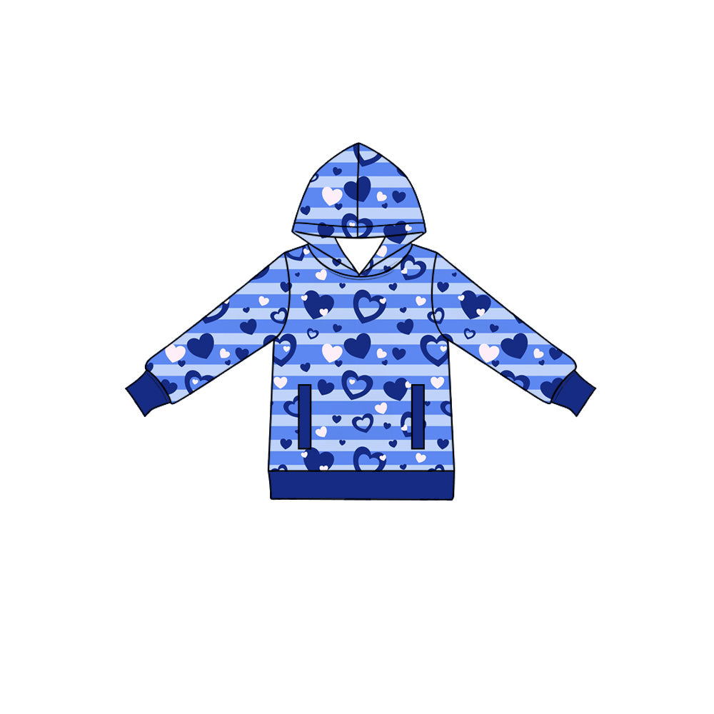 Preorder (moq5) Baby Boys Blue Stripe Hearts Checked Valentines Pockets Hoodies Top
