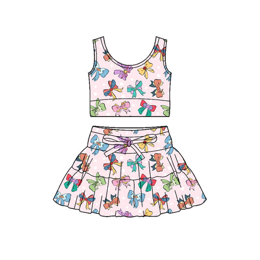 Preorder (moq 5)Baby Girls Colorful Bows Hearts Vest Ruffle Skirt Shorts Valentines Clothes Sets