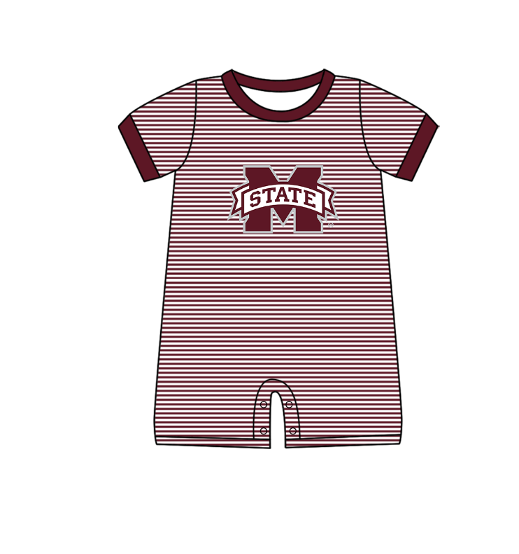 Preorder (moq 5)Baby Boys Short Sleeve M State Team Stripe Rompers