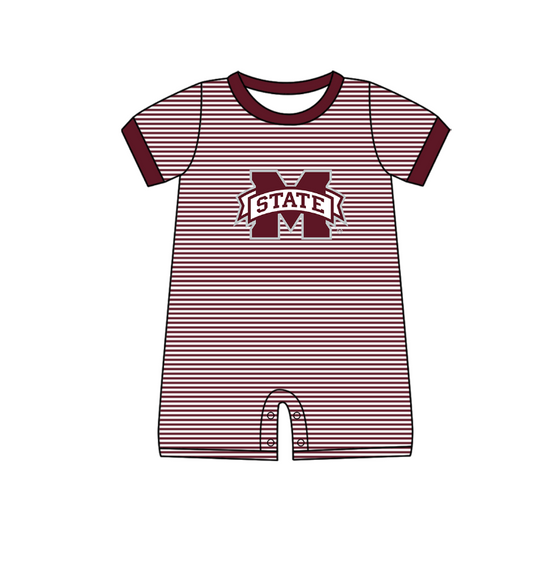 Preorder (moq 5)Baby Boys Short Sleeve M State Team Stripe Rompers