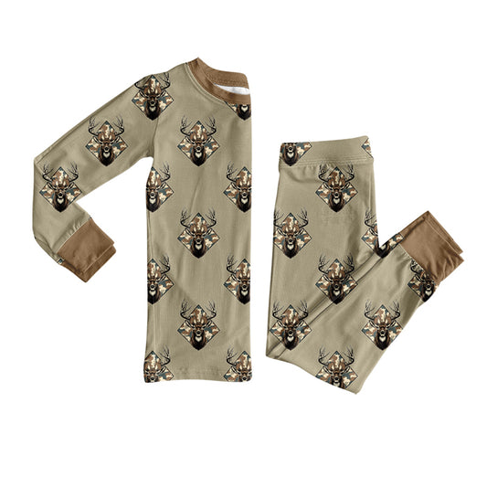 Preorder (moq 5) Baby Boy Clothes Vintage Deer Camo Mixed Print Long Sleeve Pajama Set