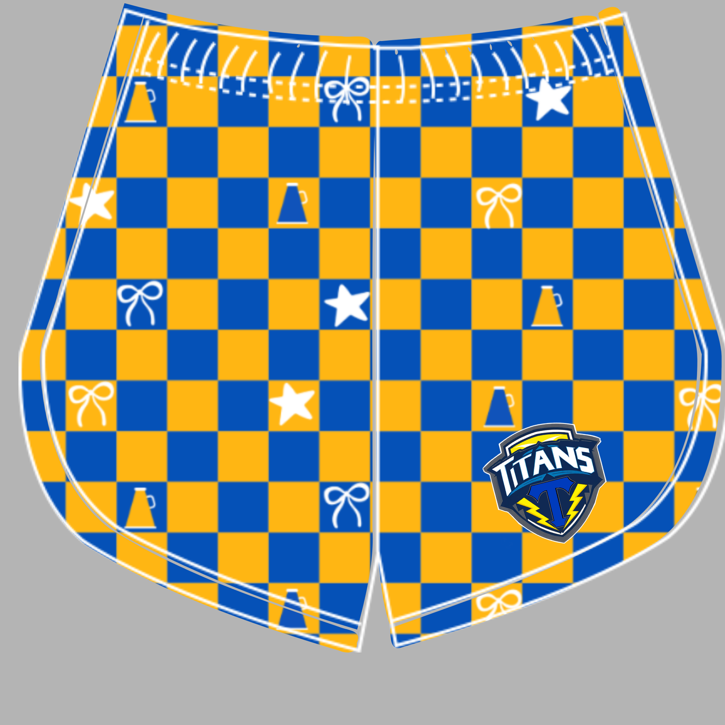 Preorder (moq 5)Baby Girls Yellow Blue Checked Titans Cheer Team Shorts Bottoms