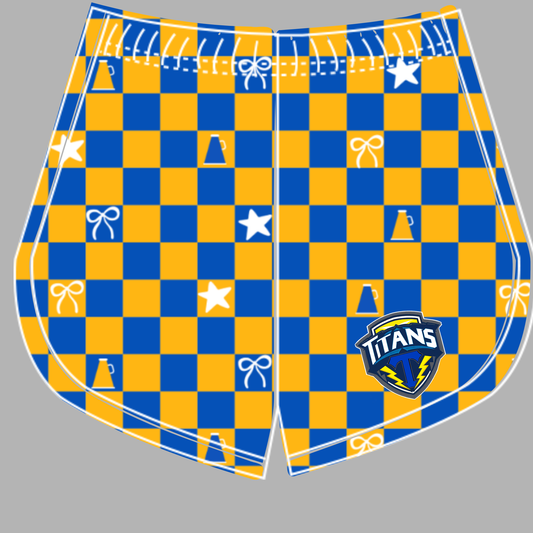 Preorder (moq 5)Baby Girls Yellow Blue Checked Titans Cheer Team Shorts Bottoms