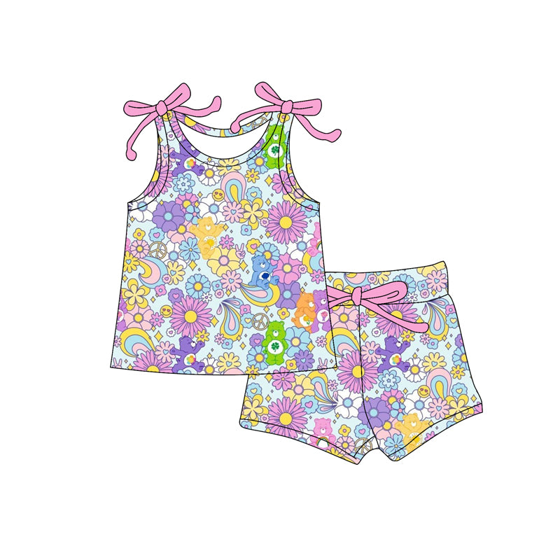 Preorder moq 5 Baby Girls Bows Sleeveless Flowers Smiles Top Short Set