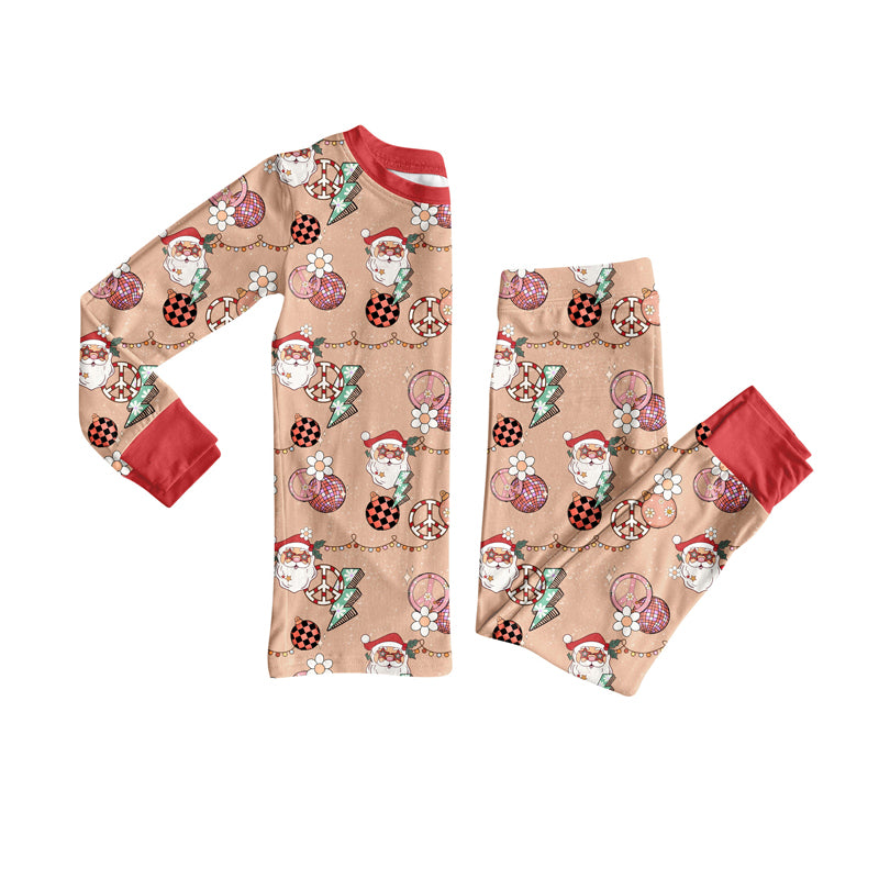 Preorder (moq 20)Baby Girls Bamboo Santa Flowers Lights Christmas Pajamas Sets