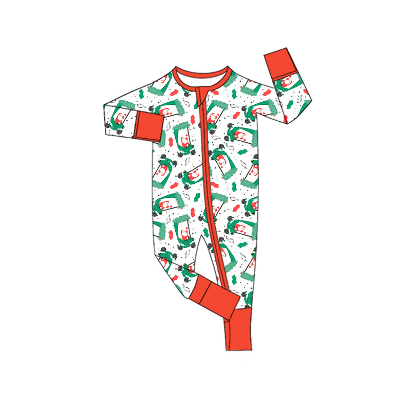 Preorder moq 5 Baby Infant Boys Long Sleeves Santa Golf Trucks Holly Plaid Zipper Romper