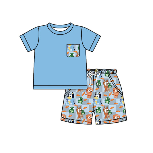Preorder (moq 5)Baby Boys Cartoon Dogs Tee Top Shorts Clothes Sets